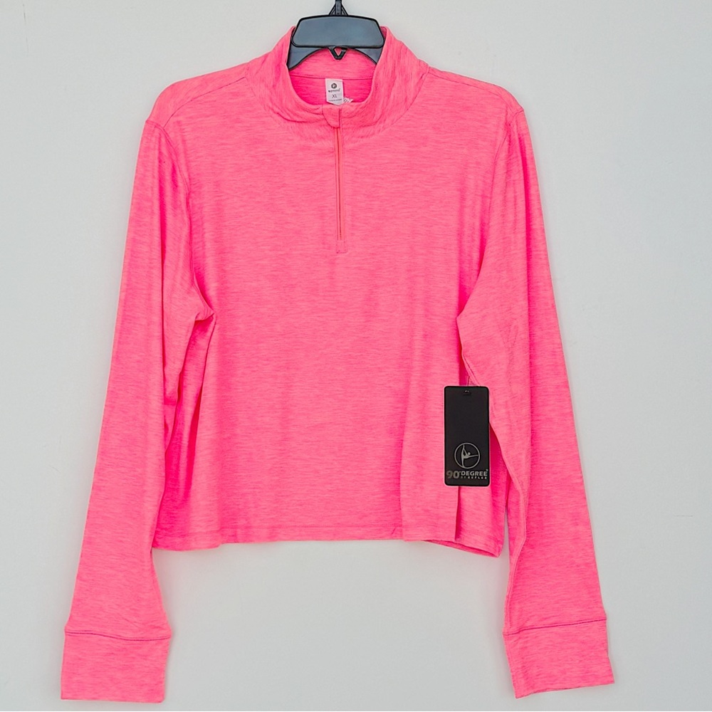 90 Degree By Reflex Women’s Cropped Quarter Zip Pullover XL Pink Heathered NEW